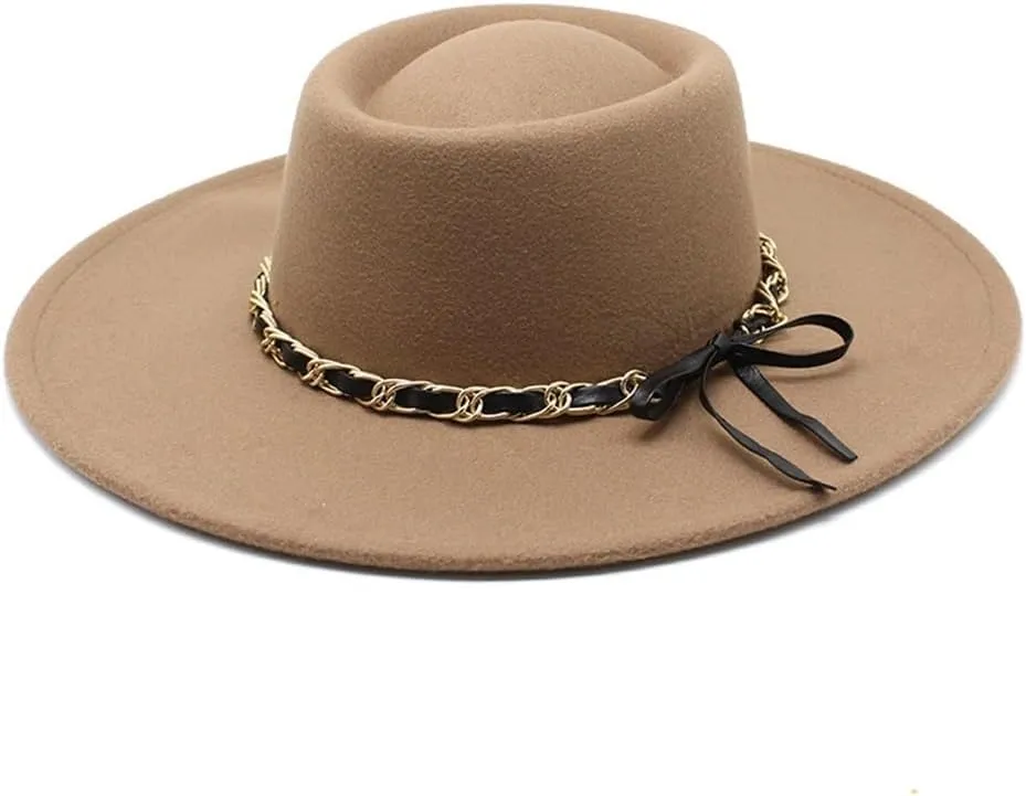 Retro Flat Brim Woolen Felt Hat Versatile Fashion Hat British Autumn and Winter Concave Convex Dome Big Brim Hat for Men and Women Luopan Caps & Hats (Color : Dark Purple Grey, Size : 56-58cm)