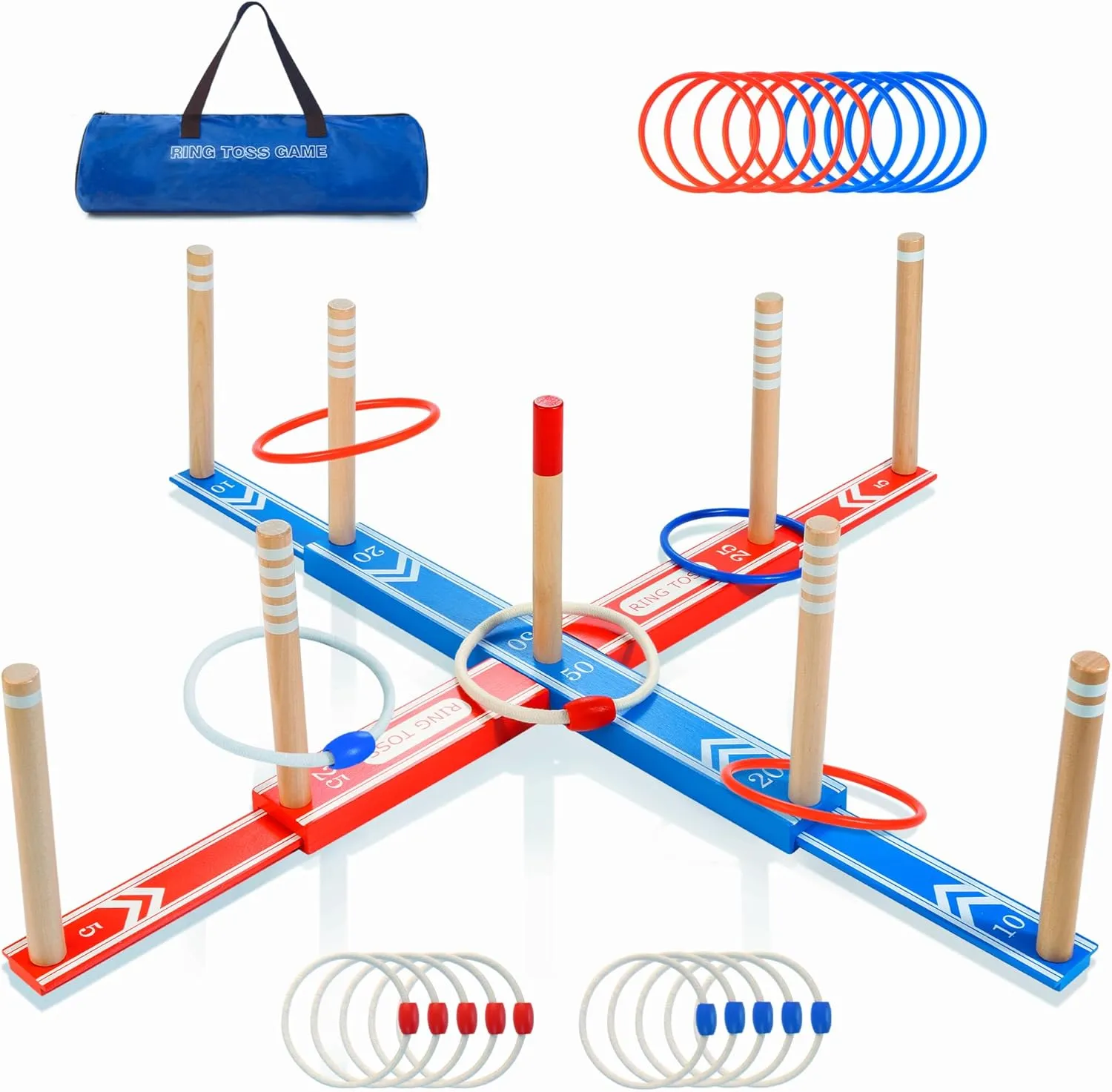 Ring Toss Game for Adults, 20 Rings & Carrying Bag- Upgraded 30" Extra Large Outdoor Backyard/Indoor Party Game(All Weather)- Easy Setup Yard Game for Kids Family Toy for Boys & Girls