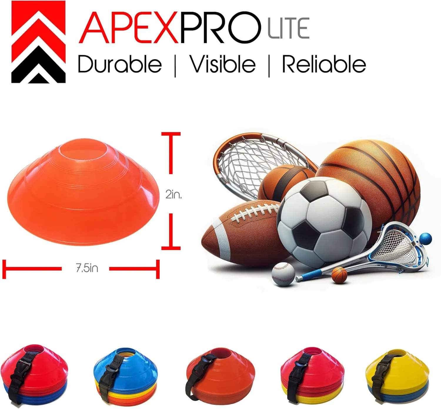 Sports Training Cones (Set of 40) - APEX PRO Sports - Training Cones Agility Soccer Cones with Carry Strap for Training, Soccer, Football, Basketball,Kids and Other Sports and Games