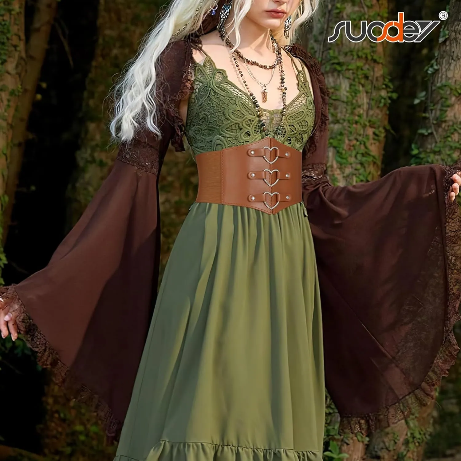 SUOSDEY Women Heart Corset Belt Goth Stylish Wide Elastic Waist Corset for Cosplay Halloween Renaissance Daily