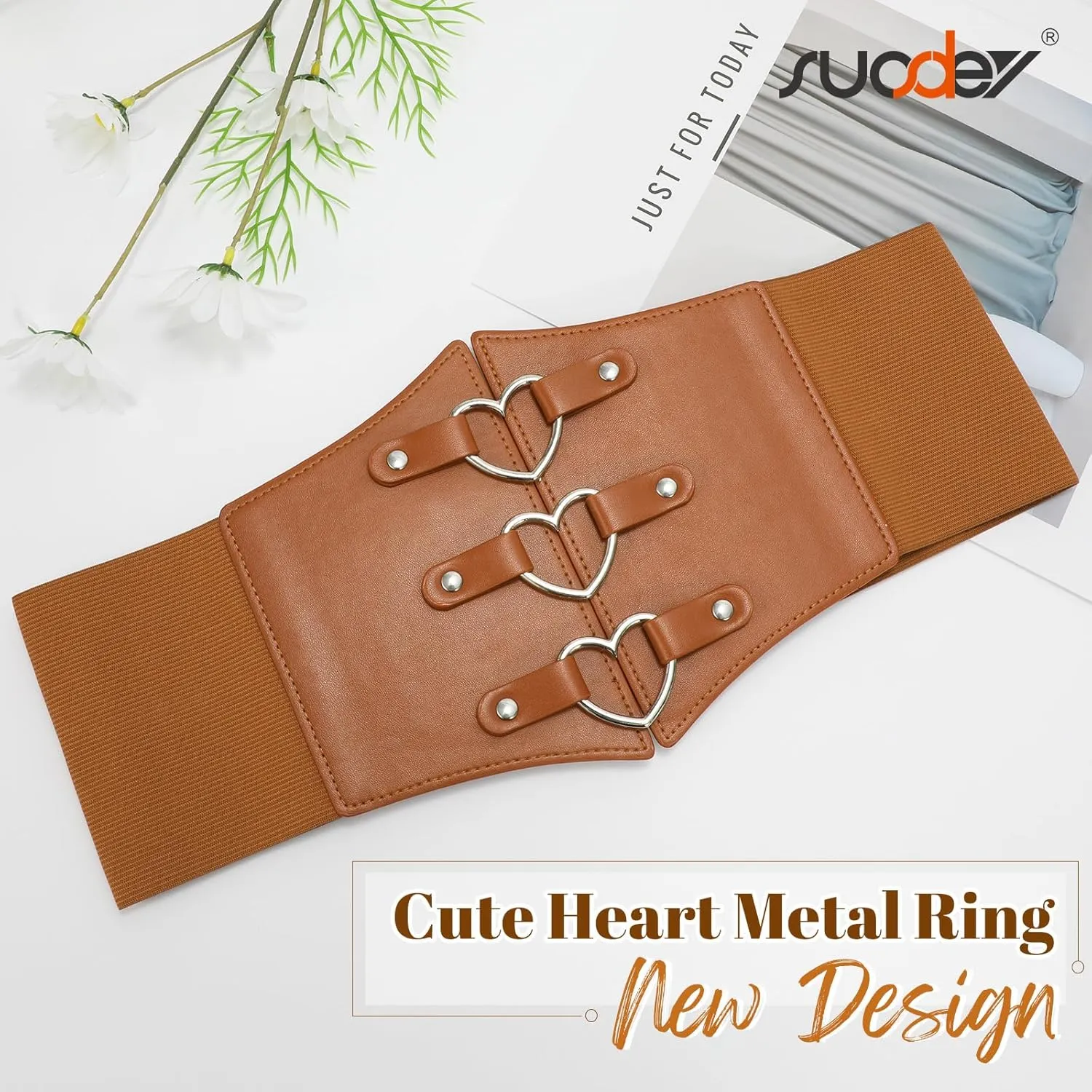 SUOSDEY Women Heart Corset Belt Goth Stylish Wide Elastic Waist Corset for Cosplay Halloween Renaissance Daily