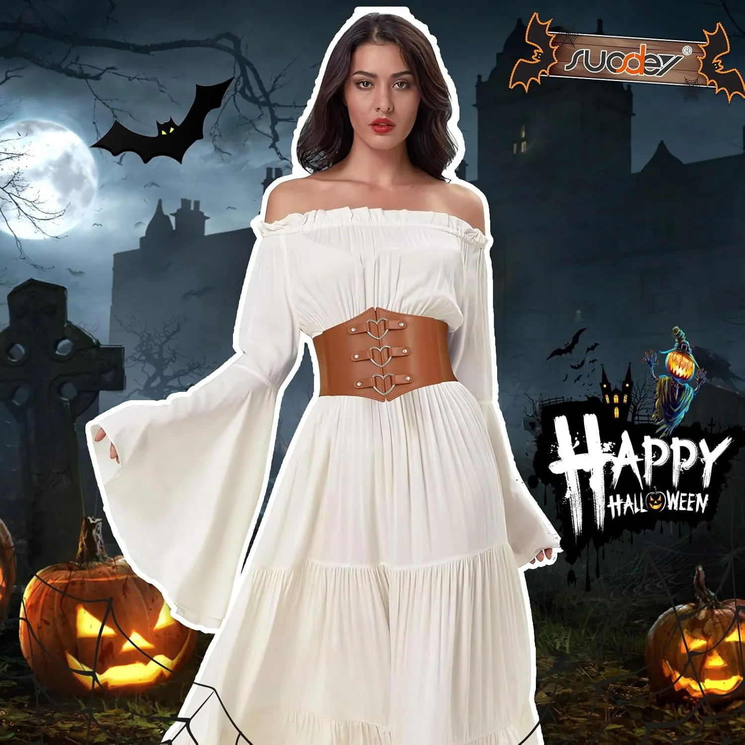 SUOSDEY Women Heart Corset Belt Goth Stylish Wide Elastic Waist Corset for Cosplay Halloween Renaissance Daily