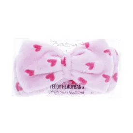 The Crme Shop Korean Skincare Beauty Facial Sweat Hair Towel, Non-slip Stretch Comfortable Wrap Band Adhesive Makeup Wash Spa Elastic - Classic Pink Teddy Headyband with Pink Hearts