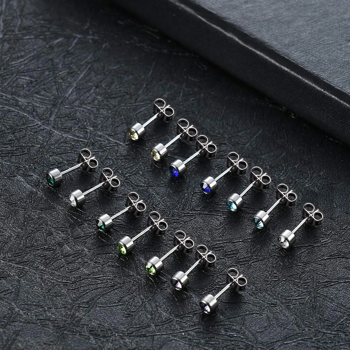 Tornito 7-14 Pairs Stainless Steel CZ Stud Earrings for Women Multicolor Cubic Zirconia Cartilage Helix Earrings Set Screwback 4MM