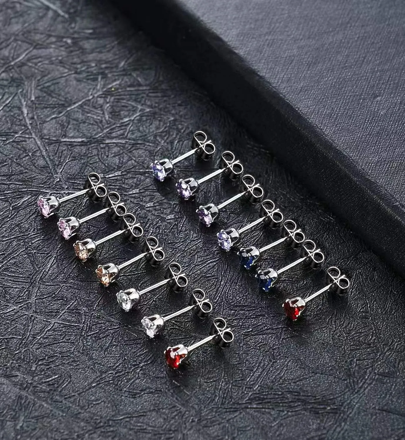 Tornito 7-14 Pairs Stainless Steel CZ Stud Earrings for Women Multicolor Cubic Zirconia Cartilage Helix Earrings Set Screwback 4MM