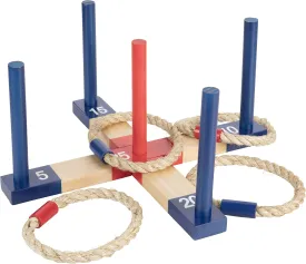 Triumph Sports Triumph Compact and Portable Wood Ring Toss with 1 Wooden 5-Peg Target, 2 Red Rope Toss Rings and 2 Blue Rope Toss Rings