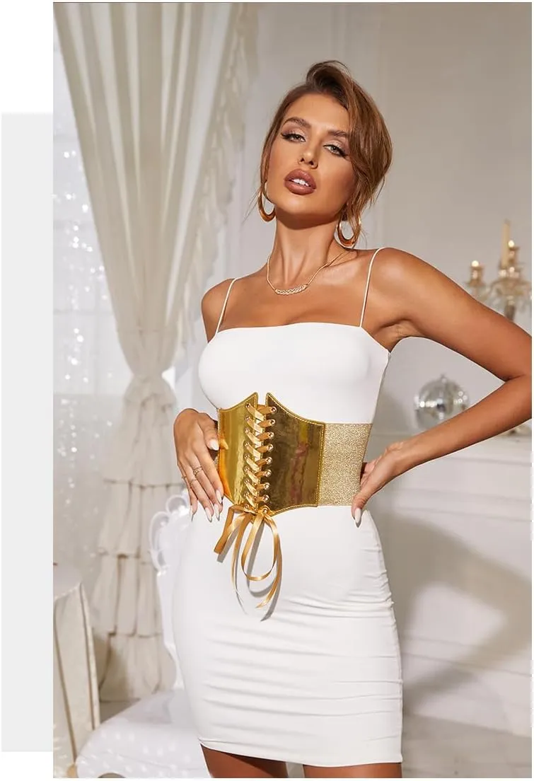 VASTLUCKY Womens Elastic Waist Belts Lace-up Cincher Waspie Corset Lace Fashion Waistband for Long Shirt Dress Belt