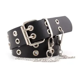 Vintage Women Punk Chain Belt Black Eyelet Leather Belt Buckle Waist Jeans Belts