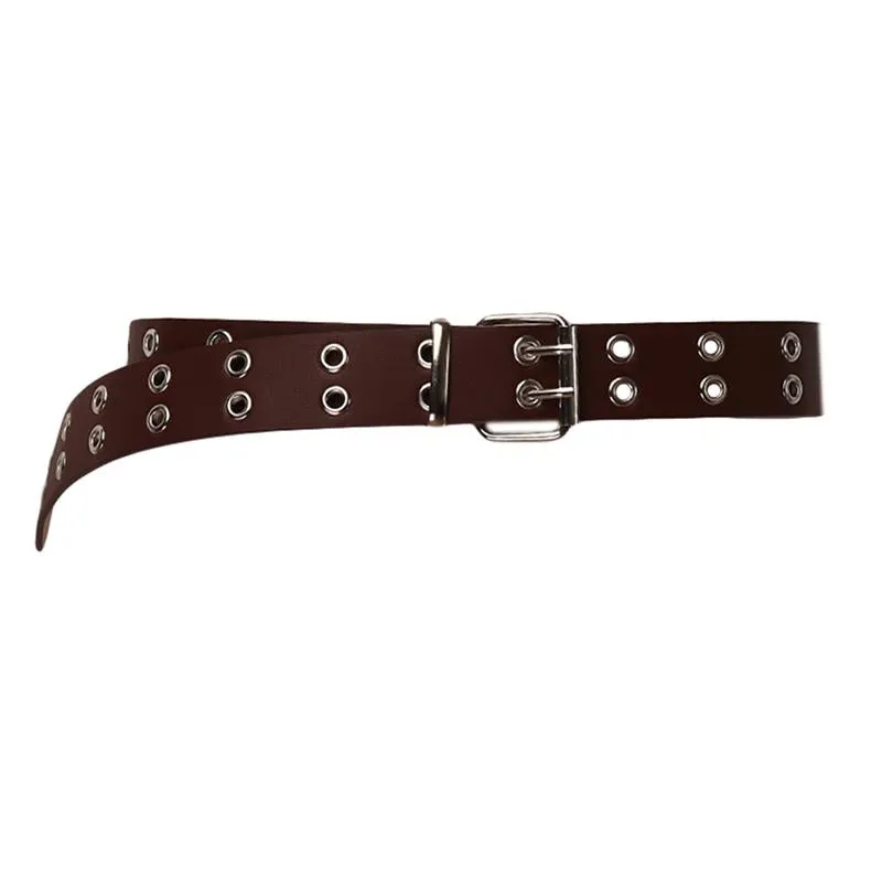 Vintage Women Punk Chain Belt Black Eyelet Leather Belt Buckle Waist Jeans Belts