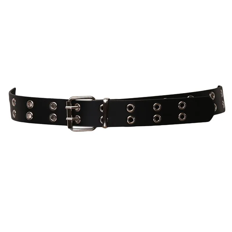 Vintage Women Punk Chain Belt Black Eyelet Leather Belt Buckle Waist Jeans Belts