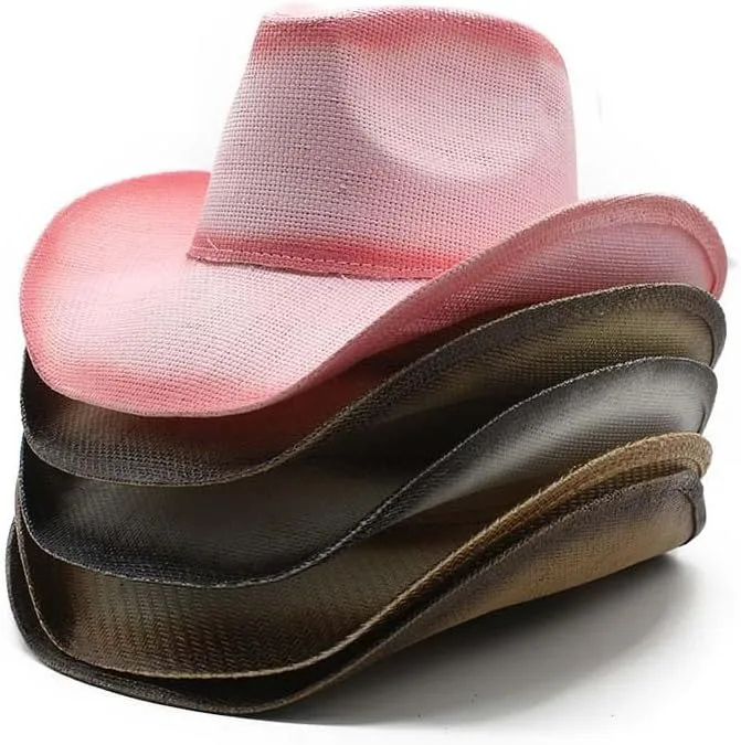 Western Straw Cowboy Hat for Women Men Wide Brim Summer Sun Hat Classic Cowgirl Hat with Belt Buckle for Travel