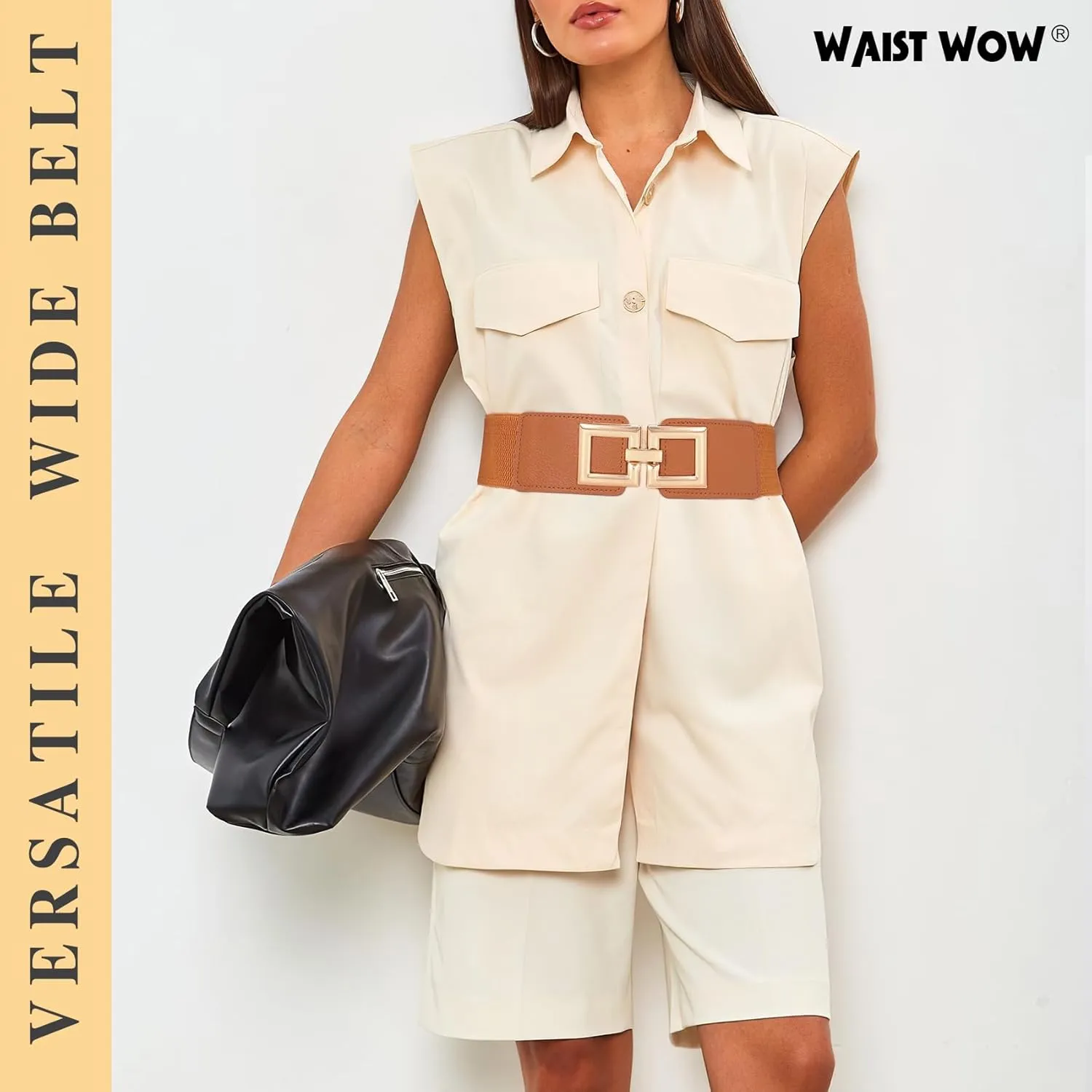 Wide Belts for Women Fashion Elastic Belt for Dresses Vintage Waist Belt Ladies Stretchy Belt Gold Buckle