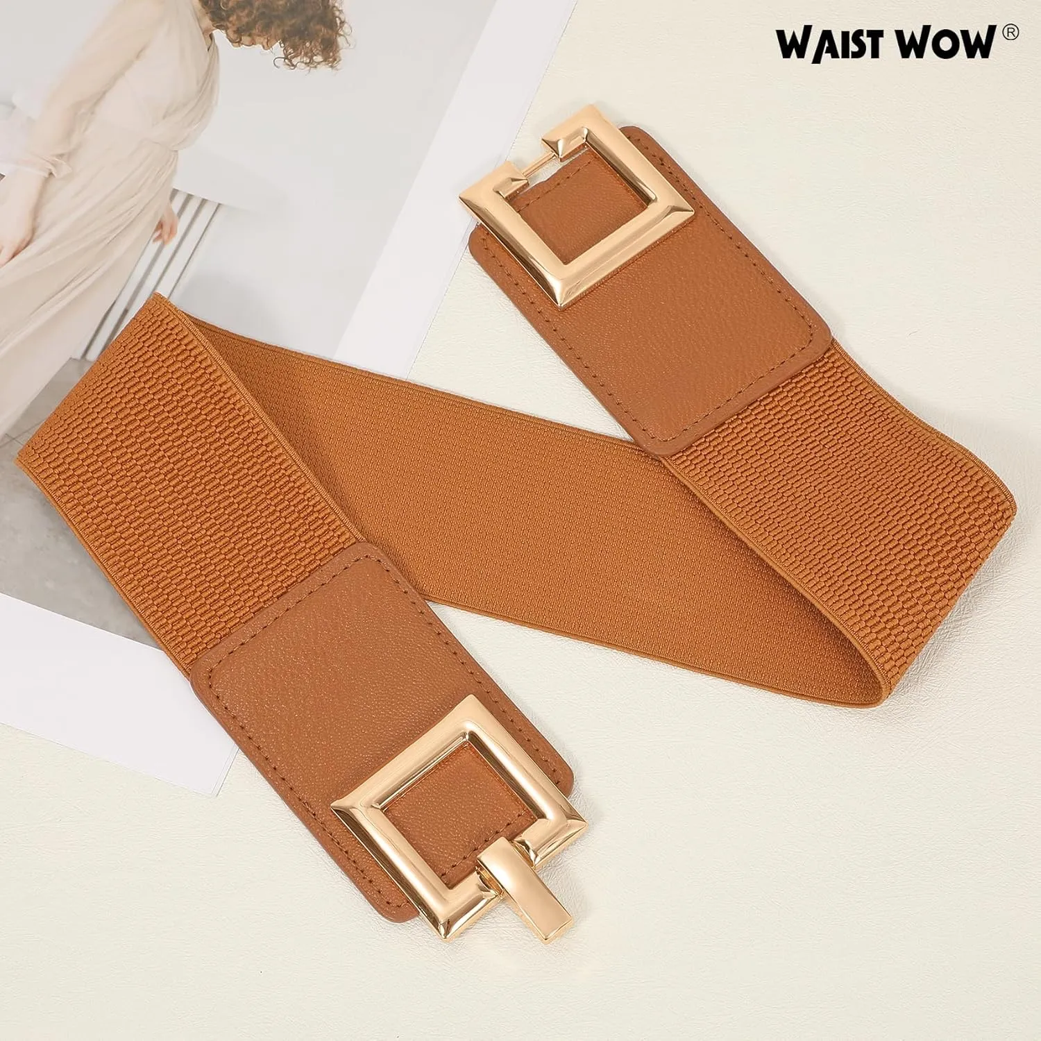 Wide Belts for Women Fashion Elastic Belt for Dresses Vintage Waist Belt Ladies Stretchy Belt Gold Buckle