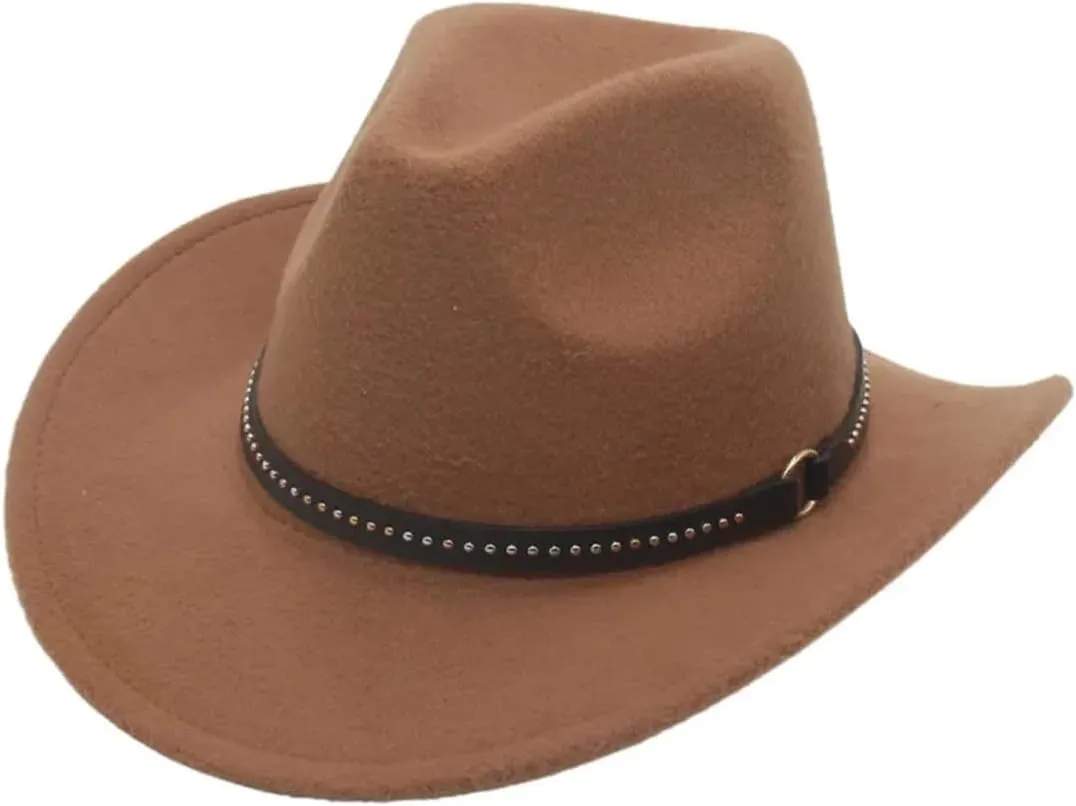Women Men Rivet Belt Decorative Curling Hat Wide Brim Top Hat Panama Jazz Fedora Hats