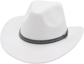 Women Men Rivet Belt Decorative Curling Hat Wide Brim Top Hat Panama Jazz Fedora Hats