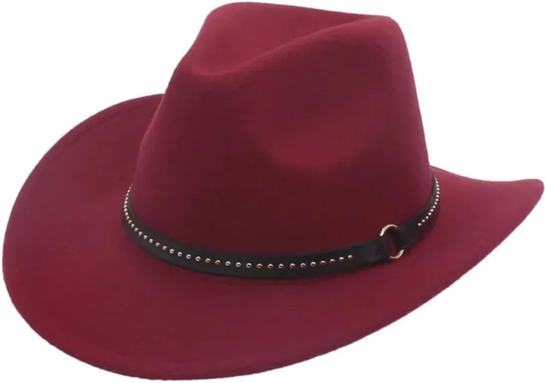 Women Men Rivet Belt Decorative Curling Hat Wide Brim Top Hat Panama Jazz Fedora Hats