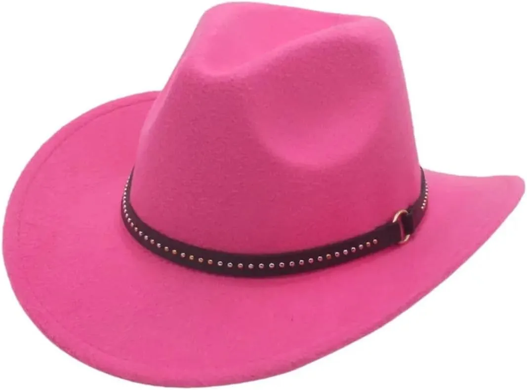 Women Men Rivet Belt Decorative Curling Hat Wide Brim Top Hat Panama Jazz Fedora Hats