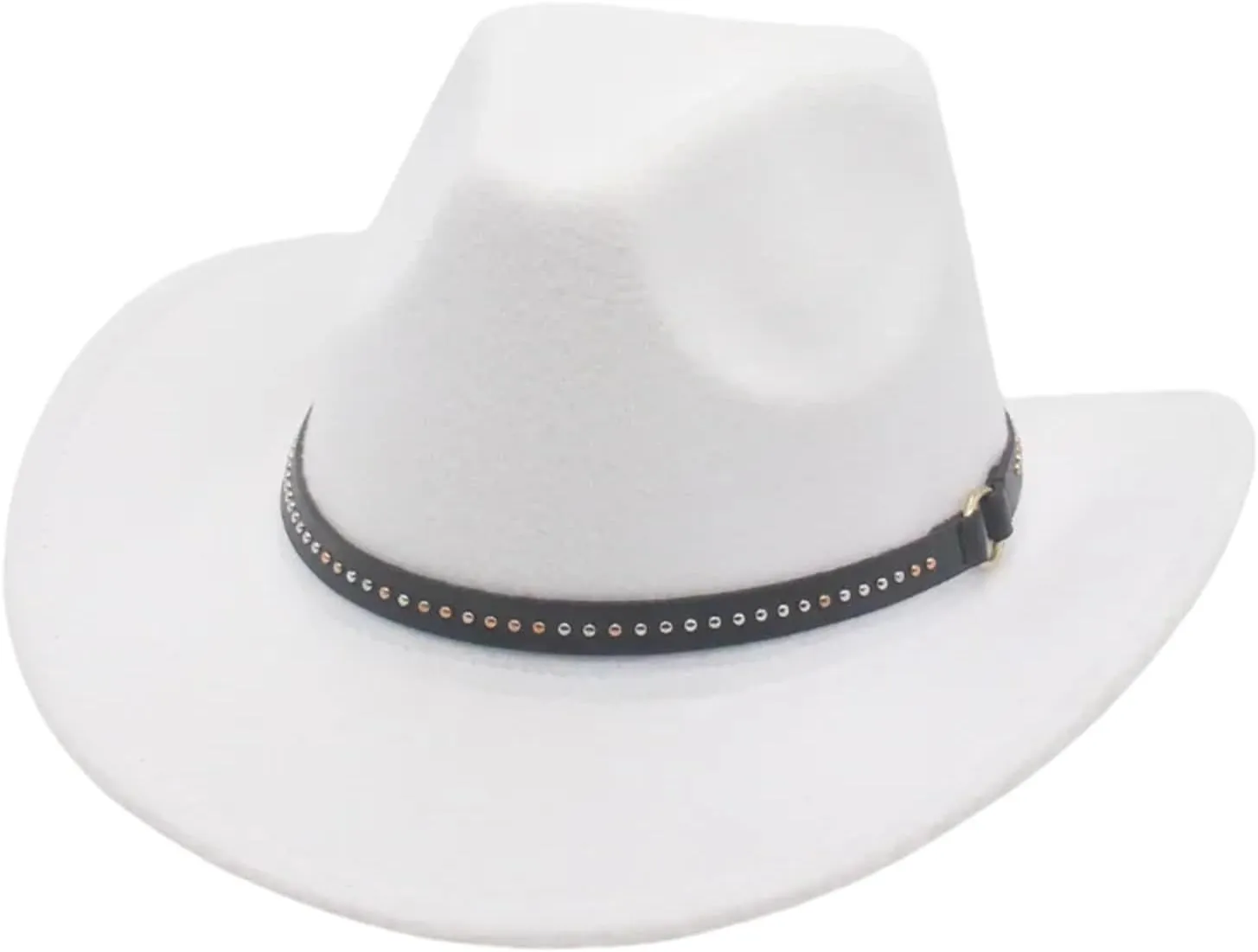 Women Men Rivet Belt Decorative Curling Hat Wide Brim Top Hat Panama Jazz Fedora Hats