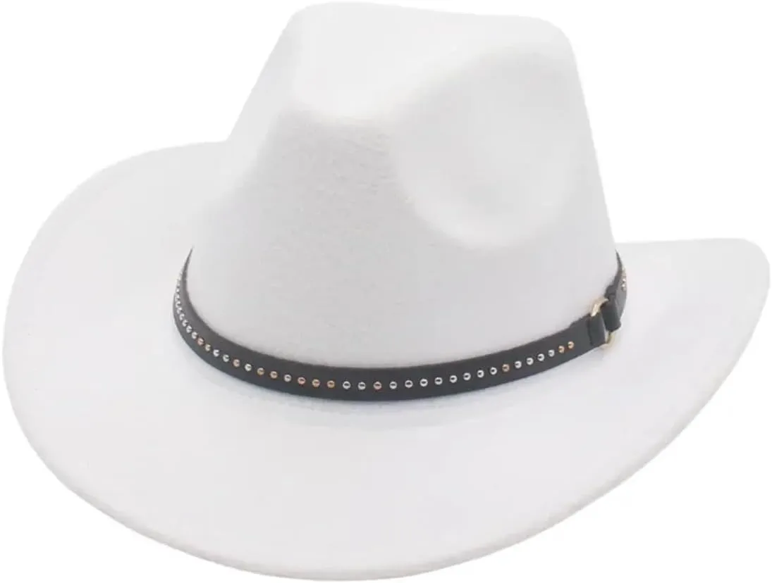 Women Men Rivet Belt Decorative Curling Hat Wide Brim Top Hat Panama Jazz Fedora Hats
