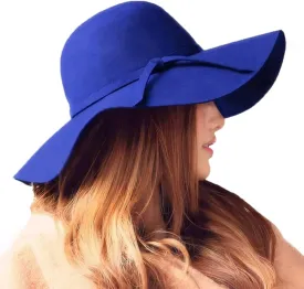 Women's 100% Wool Foldable Wide Brim Retro Fedora Floppy Felt Bowler Hat