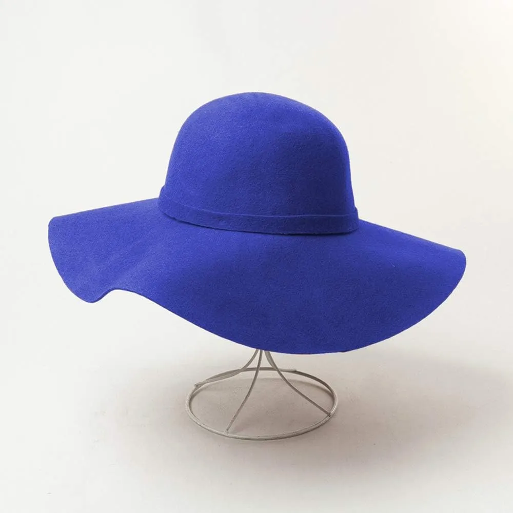 Women's 100% Wool Foldable Wide Brim Retro Fedora Floppy Felt Bowler Hat