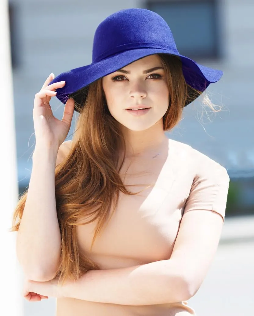 Women's 100% Wool Foldable Wide Brim Retro Fedora Floppy Felt Bowler Hat