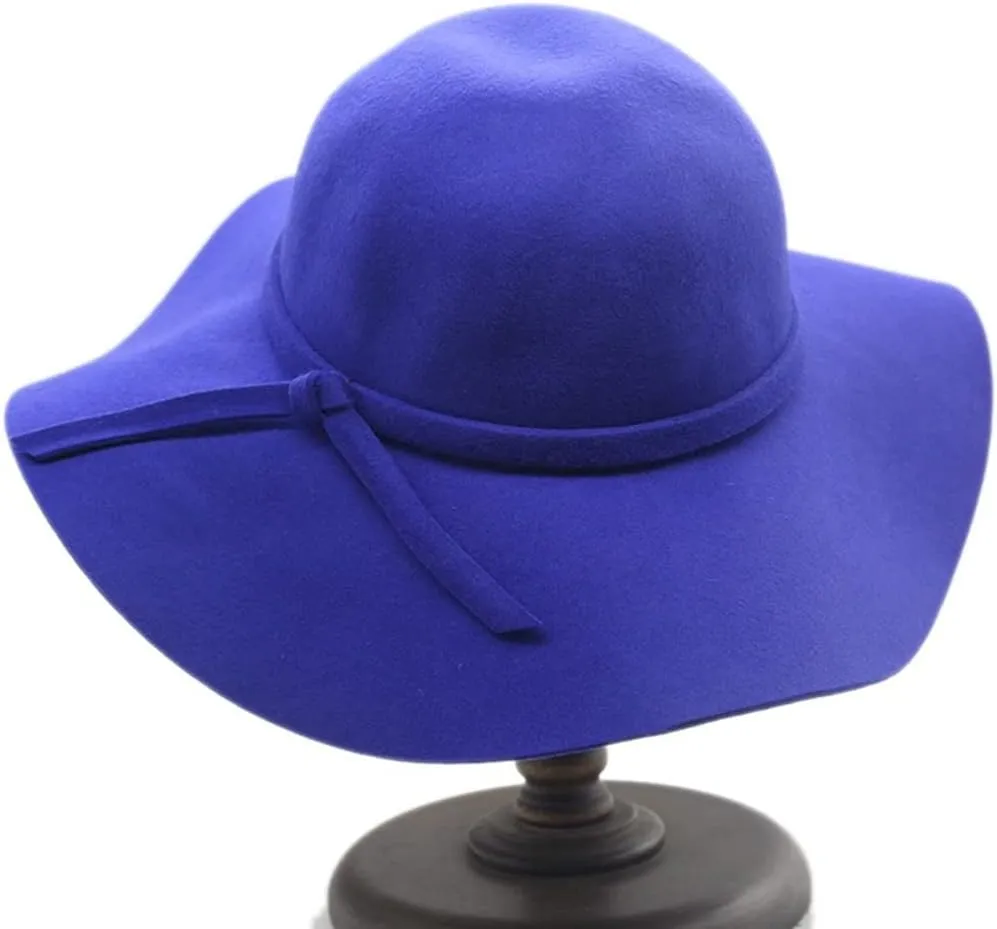 Women's 100% Wool Foldable Wide Brim Retro Fedora Floppy Felt Bowler Hat