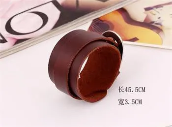 Women's-Men's (Brown) Wide Genuine Leather Belt Bracelet Cuff Wristband Bangle